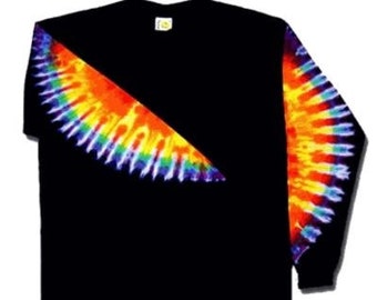 Camicia tie-dye a maniche lunghe - Camicia tie-dye a maniche lunghe blu navy con maniche arcobaleno per escursionismo e campeggio Fantastica camicia tie-dye a maniche lunghe