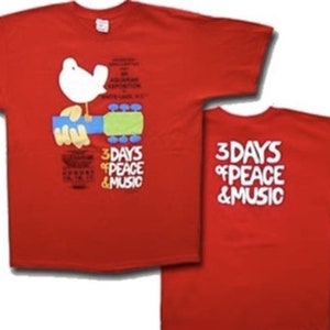 Woodstock shirt - 3 days of love and music shirt -Woodstock poster shirt - The original Woodstock poster on red shirt - Woodstock All sizes