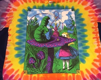 Tie-dye-shirt Alice in Wonderland - Tie-dye shirt Alice in Wonderland met korte mouwen-Cheshire Cat-Mad Hatter-shirt Queen of Hearts tie-dye