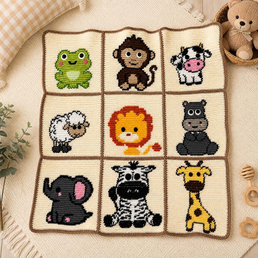 Crochet Baby Blanket Pattern PDF, Safari Animal Afghan Blanket, Baby ...