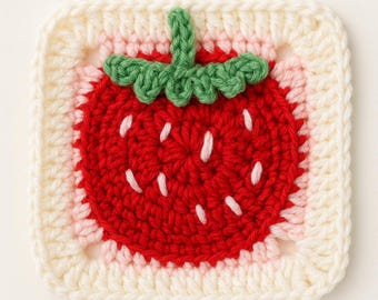 Modèle au crochet fraise grand-mère carré, bloc de fruits kawaii (Modèle PDF)