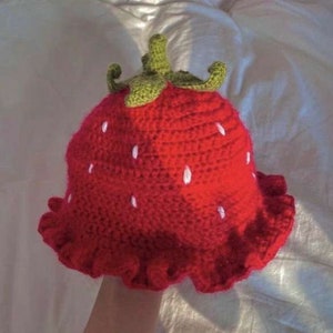 Handmade crochet strawberry bucket hat