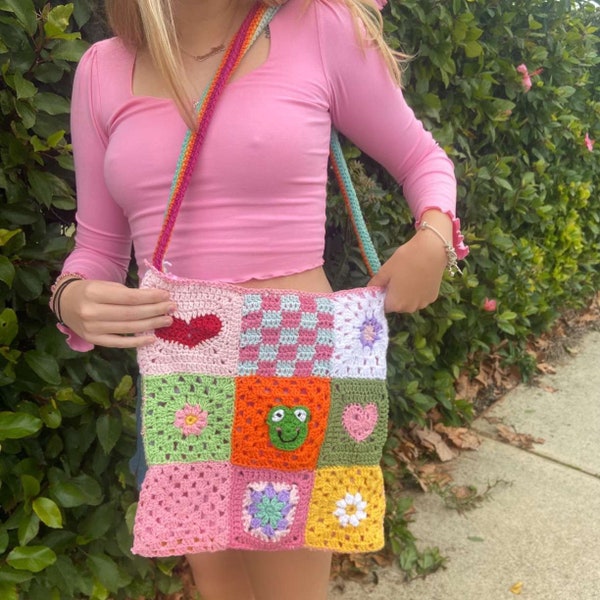 Handmade crochet patchwork bag