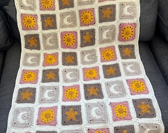 square blanket moon and stars baby blanket crochet pattern
