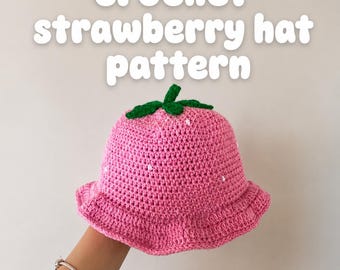 Crochet Bucket Hat Pattern PDF, Strawberry Hat, Beginner Crochet, Summer Hat, Instant Download