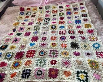 Handmade crochet big granny square blanket