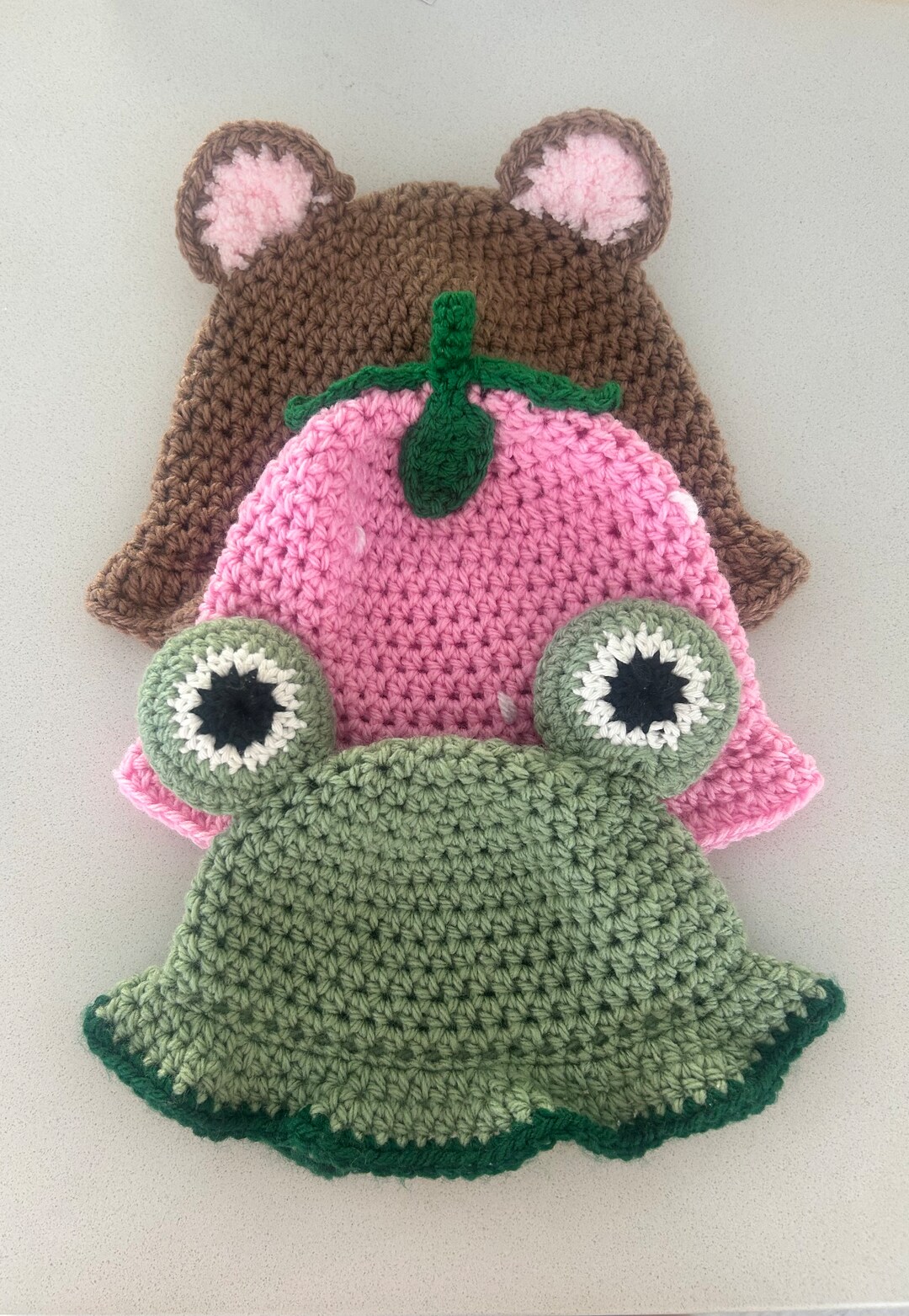 Crochet Frog Hat Pattern + Strawberry Hat Pattern + Bear Hat Pattern ...