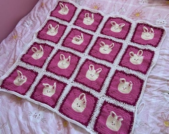 Crochet Baby Blanket Pattern – Bunny Granny Squares with Ears (PDF Pattern)