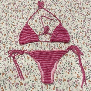 Striped Pink Crochet Bikini Pattern PDF | Cheeky Swimsuit Bottoms | DIY Bikini Set | Summer Swimwear | Sizes S M L | Instant Download summer
