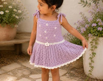 Crochet Flower Dress Pattern PDF, Girls Boho Summer Dress, Kids Crochet, Instant Download