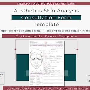 Skin Analysis Consultation Form Template | Esthetician Aesthetic Nurse MedSpa Intake Skin Assessment | Skin Analysis Treatment Consult Canva