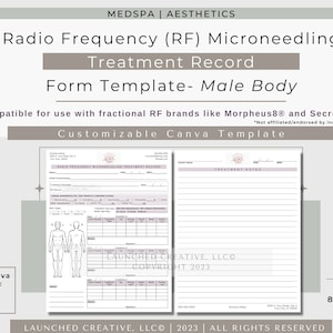 Radio Frequency Microneedling MALE Treatment Record Form | RF Microneedle Body Treatment Record | MedSpa Morpheus Treatment Form | Canva