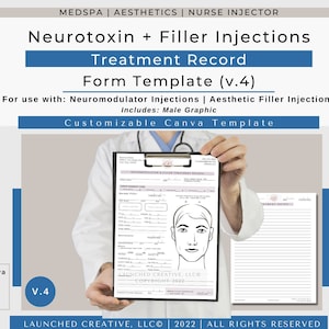 Male Filler Neurotoxin Injection Treatment Record Form Template | Aesthetic Injectables Treatment Form | MedSpa Nurse Injector Record |Canva