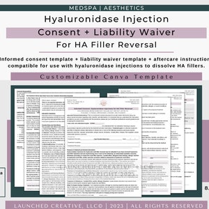 Hyaluronidase Filler Reversal Hyalase Informed Consent Template | Hylenex Consent | Hyaluronidase Aftercare | HA Filler Reversal Form |Canva