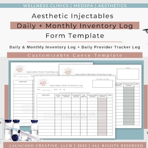 Injectables Inventory Log | Aesthetics Filler Neuromodulator Injection Inventory | Medspa Inventory Log | Customizable Inventory Form |Canva