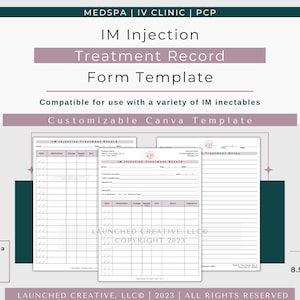 IM Injection Treatment Record Form Template | Intramuscular Injection Charting | B12 B Complex Vitamin IM Injection Chart Form |Canva