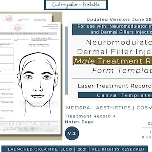 Filler Neurotoxin MALE Treatment Record Form | Botox® Dysport® Filler Treatment Record | Neuromodulator Filler Injector Form | Canva Form