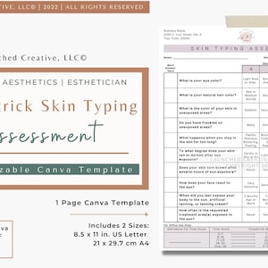 Skin Typing Assessment Form Template | Fitzpatrick Skin Type Analysis | Esthetician Aesthetic Nurse MedSpa Intake Skin Assessment | Canva