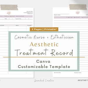 Aesthetic Treatment Record Form Template | General Aesthetics MedSpa Treatment Record | Cosmetic Nurse Esthetician Treatment Record | Canva