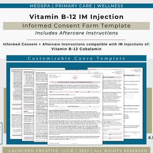 Vitamin B12 Injection Consent Form Template | B12 Shot Informed Consent Form | Vitamin B12 Cobalamin Injection Aftercare | B12 IM | Canva