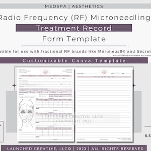 Radio Frequency Microneedling Treatment Record Form | RF Microneedle Treatment Record | Nurse Injector MedSpa RF Treatment Form | Canva