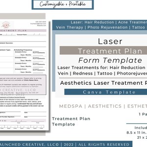 Laser Treatment Plan Form | Laser Hair Tattoo Vein Acne Consult Treatment Plan | Aesthetics Esthetician MedSpa Treatment Plan | Canva
