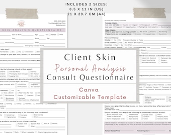 Skin Analysis Self Assessment Client Questionnaire | Esthetician MedSpa Nurse Injector Skin Analysis Consult | Skin Anaylsis Canva Template