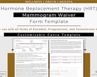 Hormone Replacement Therapy Mammogram Waiver Form | HRT Pellet Waiver | Estradiol Testosterone Progesterone HRT Mammogram waiver | canva