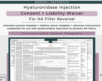 Hyaluronidase Filler Reversal Hyalase Informed Consent Template | Hylenex Consent | Hyaluronidase Aftercare | HA Filler Reversal Form |Canva