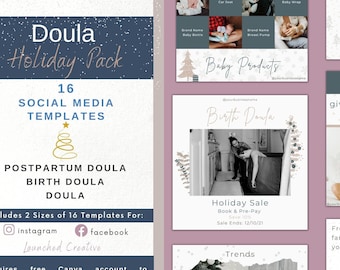 Doula Holiday Instagram Posts | Doula Christmas Instagram | Birth Postpartum Doula Holiday Instagram Template | Canva Template | Editable