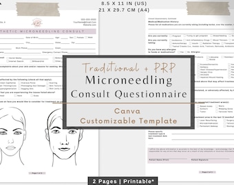 Microneedling PRP Consult Questionnaire | Microneedle PRP Skinpen Dermapen Intake Questionnaire Form | MedSpa Aesthetics Nurse Form | Canva