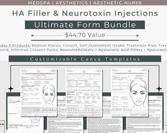 Filler & Neurotoxin Treatment Form Bundle | Botox Filler Hyalase Consent | Nurse Neurotox Filler Treatment Record Consult Med History |Canva