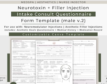 Neurotoxin Filler Consult Questionnaire | Filler Botox Injectables Medical History | Aesthetic Nurse | Treatment Intake Form | v2 male Canva