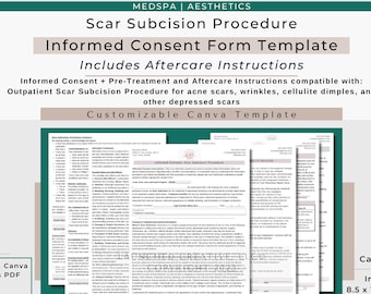 Scar Subcision Consent Form Template | Acne Scar Subcision Procedure Consent Form | Subcision Treatment Consent Aftercare Template | Canva
