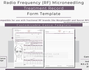 Radio Frequency Microneedling Treatment Record Form | RF Microneedle Treatment Record | Nurse Injector MedSpa RF Treatment Form | Canva