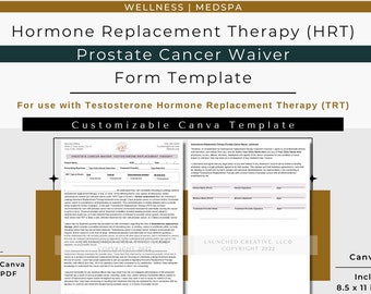 Testosterone Replacement Therapy Prostate Cancer Waiver Form | HRT Pellet Waiver | Testosterone HRT Prostate Cancer waiver form TRT | canva