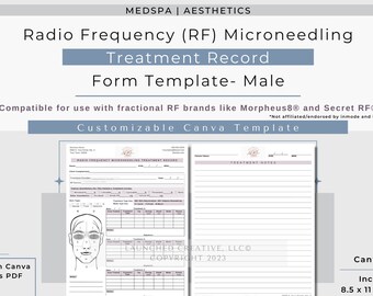 Radio Frequency Microneedling Male Treatment Record Form | RF Microneedle Treatment Record | Nurse Injector MedSpa RF Treatment Form | Canva