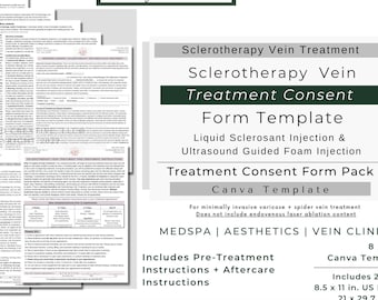 Sclerotherapy Vein Treatment Consent Form | Sclerotherapy Varicose Spider Vein Consent | MedSpa Vein Clinic Consent | Vein Aftercare | Canva