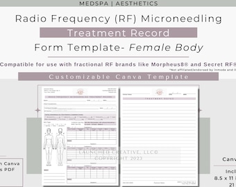 Radio Frequency Microneedling Treatment Record Form | RF Microneedle Body Treatment Record | Nurse Injector MedSpa RF Treatment Form | Canva