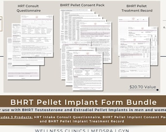 BHRT Pellet Implant Form Bundle | Testosterone Pellet Estrogen Pellet Hormone Replacement Therapy | HRT Intake Consent Treatment Form |Canva