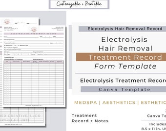 Electrolysis Treatment Record Form Template | Electrolysis Treatment Record | Medspa Esthetician Form | Electrolysis Hair Removal | Canva