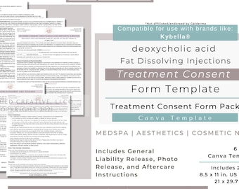Deoxycholic Acid Kybella Fat Dissolving injections Informed Consent Form | Aesthetic Nurse Medspa Consent Form | Kybella Aftercare | Canva