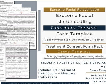 Exosome Microneedling Consent Template | Exosome Facial Rejuvenation Consent Form | Exosome Microneedle Consent Aftercare Template | Canva