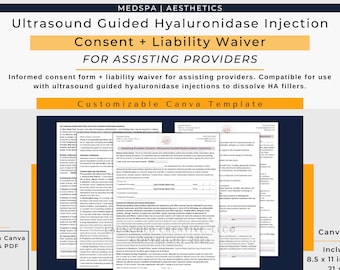 Hyaluronidase Consent Waiver Form for Assisting Provider | Ultrasound Guided Hyaluronidase Filler Reversal Consent Waiver Template  | Canva