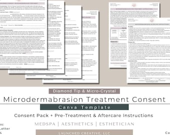 Microdermabrasion Consent Form | Esthetician MedSpa Nurse Injector Microdermabrasion Consent| Microdermabrasion Aftercare Form| Canva