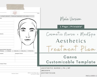 Filler Botox Male Treatment Plan Form | Aesthetics MedSpa Nurse Injector Form | Filler Dysport Neurotoxin Treatment Plan | Canva | Male