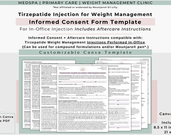 Tirzepatide Weight Loss Injection Consent Form Template | Tirzepatide In-Office Consent Form | Compounded Tirzepatide Injection Form | Canva