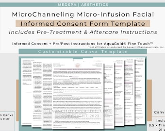 MicroChanneling Micro-Infusion Facial Consent Template | AquaGold Micro Channel Facial Consent Form | Micro-Infusion Consent Template |Canva