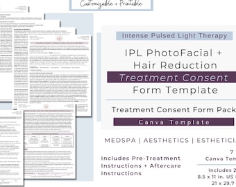 IPL Photofacial Consent Form |  Intense Pulsed Light Consent Esthetician MedSpa Nurse Injector | IPL Aftercare | ipl hair | ipl laser Canva