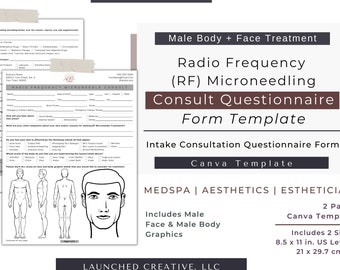 MALE Radio Frequency Microneedling Consult Questionnaire | RF Microneedle Body Face Skin Tightening Intake Questionnaire Form | Customizable